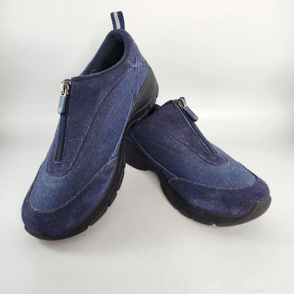 Lands End Blue Suede All Weather Zip Shoes Women's Size 8.5